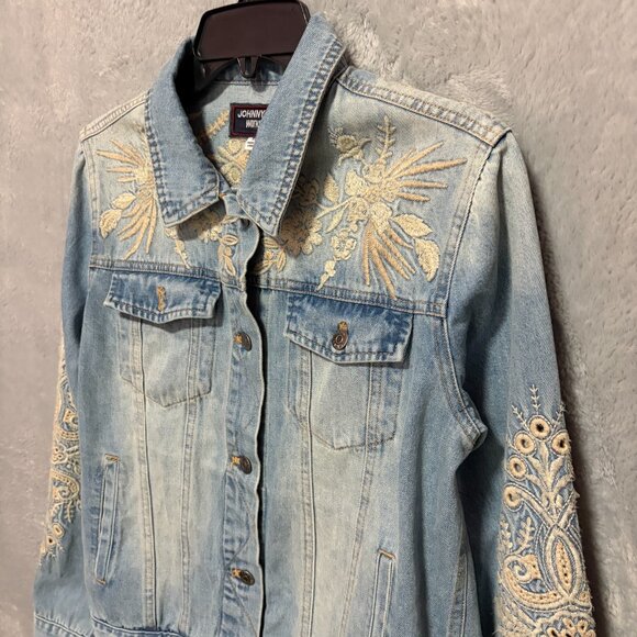 Johnny Was Jacket Womens XS Blue Embroidered Iva Denim Jacket Long Sleeve - Picture 2 of 11